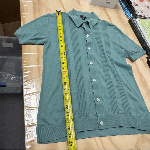 Todd Snyder Men's Silk-Cotton Ribbed Button Sweater Polo Teal Medium - Picture 11 of 13